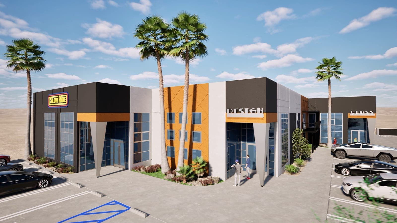 Retail Center with Palms