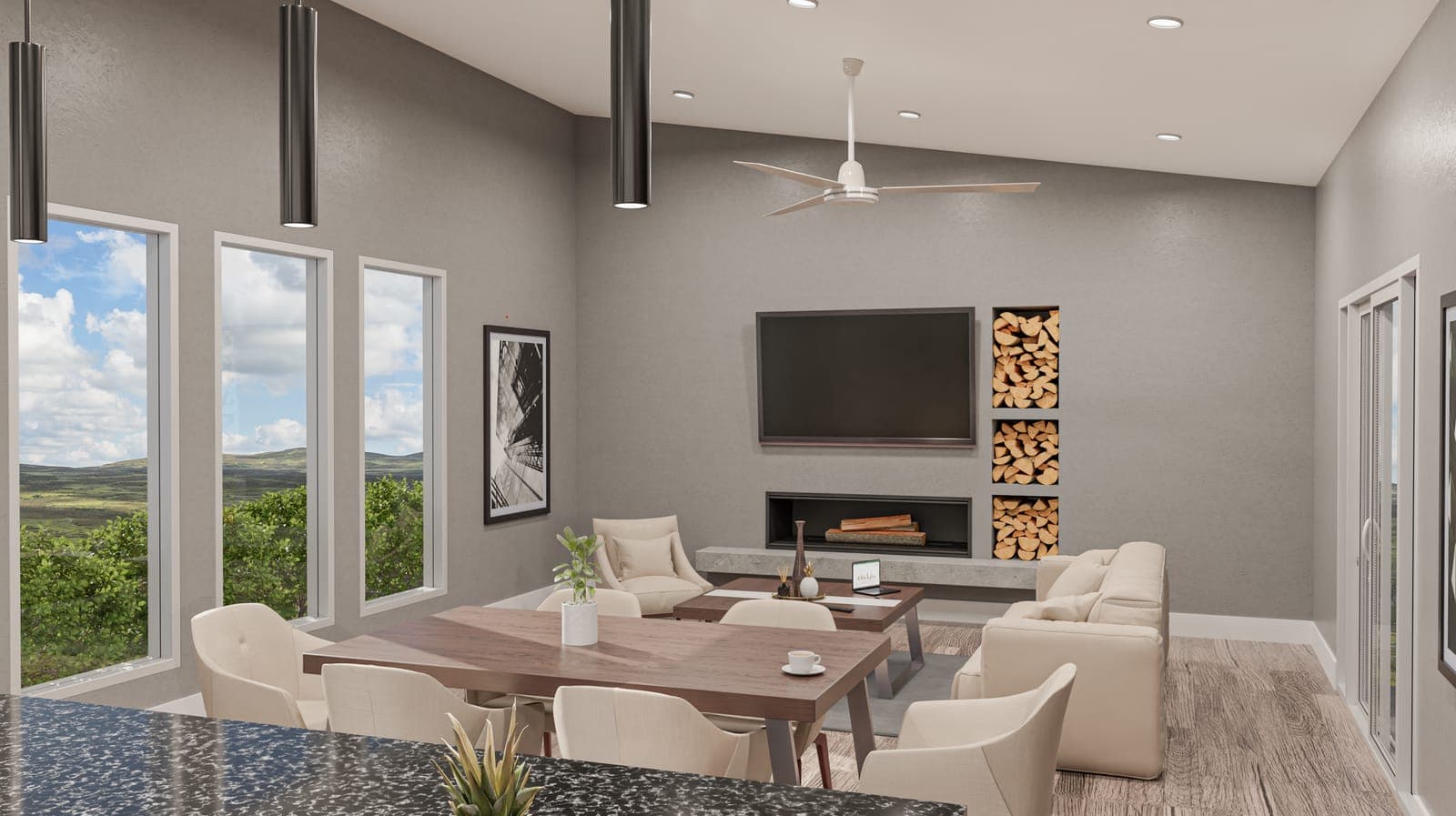 Living Room & Fireplace