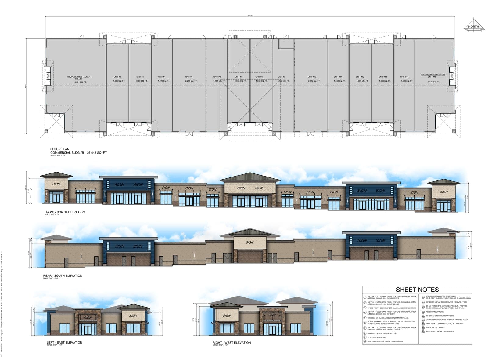 Multi-Tenant Floor Plan & Elevations