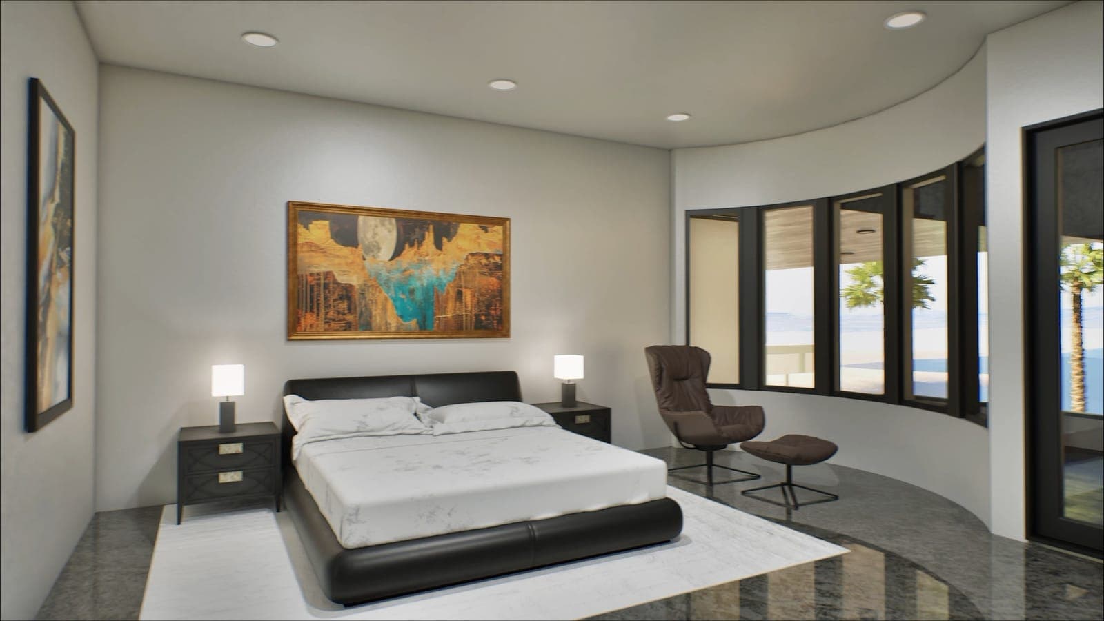 Curved-Window Bedroom