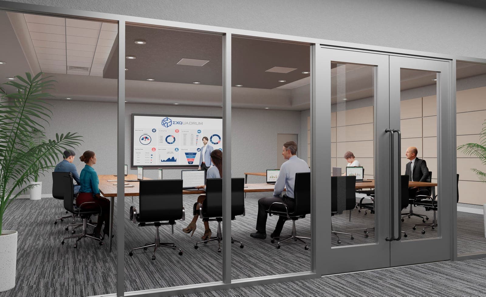 Glass-Walled Conference Room